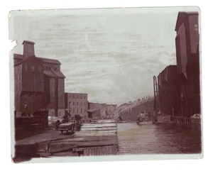 Antikes Sepia Foto Buffalo NY River um 1905, Getreideaufzug Abbruch - Bild 1 von 2
