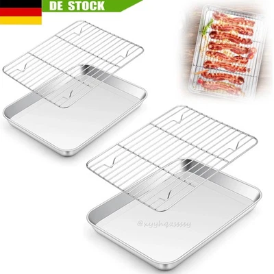 XL + XXL Backblech mit Auskühlgitter Edelstahl Rechteckige Backform Ofenblech DE - Bild 1 von 4