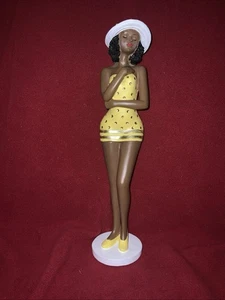 Retro Bathing Beauty Beach Girl Yellow Polka Dot Swimsuit Resin Figurine Décor - Picture 1 of 4