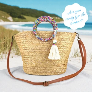 Handmade Korbtasche Strandtasche Boho Perlen Henkel Shopper Umhängetasche Sommer - Bild 1 von 8