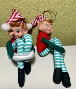 Vintage Rodillera Navidad Pixie Elfo Rayas Rojo Verde Japón Par - Imagen 1 de 7