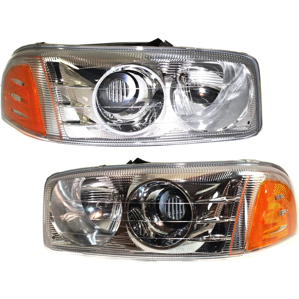 LH & RH Headlights For GMC Sierra 1500 2001-2006 Halogen with Bulbs C3 & Denali - Изображение 1 из 4