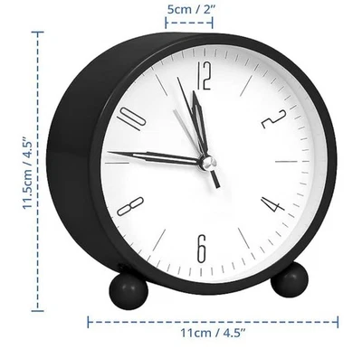 Black Analog Alarm Clock 4 Silent Non-Ticking Night Light Alarm Clock - Image 1 of 4