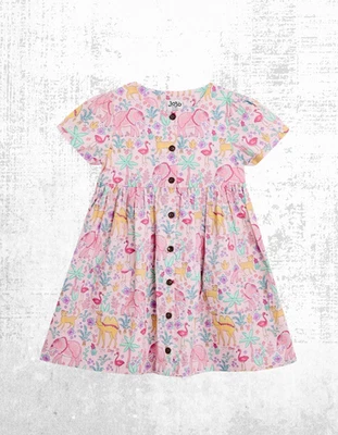 Ex JoJo Maman Girl’s Button Through 100% Cotton Dress in Coral Pink Safari - Image 1 of 4