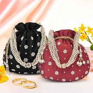 Handmade Rare Women's Indian Traditional Potli Bag For Wedding Party pack of 2 - Bild 1 von 6