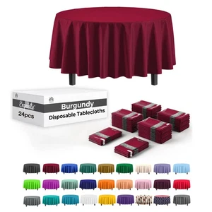 Exquisite Burgundy Round Plastic Tablecloth - 84 Inch, 24 Pack - Picture 1 of 6