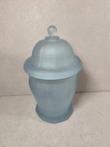 Vintage Indiana / Tiara Blue Frosted Satin Glass Paneled Apothecary Jar 10 " - Picture 1 of 6