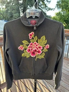 Chaqueta con peto Lucky Brand para mujer cremallera completa S | Sudadera bordada floral - Imagen 1 de 6