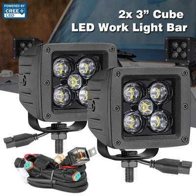 2x 3" Cree LED Work Light Cube Pods Spot OffRoad Truck Driving + Plug Play Wire - Image 1 of 4