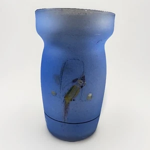 Kleiner handbemalter blauer Kerzenständer mit bemalter Eule - Bild 1 von 11