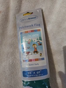 Vintage Charlie Brown & Snoopy FLAG Skatin' Party Peanuts 28”x40” Peanuts Winter - Picture 1 of 3