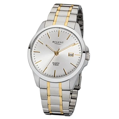 Regent Orologio da Polso Uomo Argento Oro Analogico F-1013 Bracciale IN Acciaio - Immagine 1 di 4