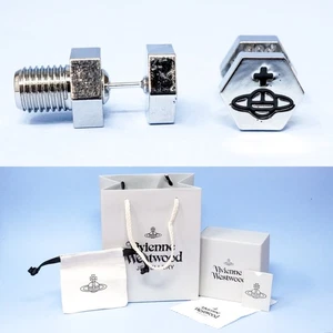 Vivienne Westwood Earrings Silver Plated Bolt / Screw Orb Studs & Gift Box Set - Picture 1 of 9