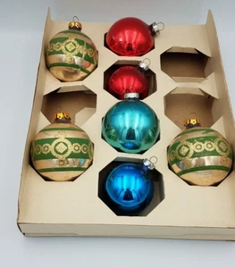 Vintage Mix Match Glas Weihnachtsschmuck Lot 7 mit Box USA - Bild 1 von 2