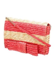 New Kate Spade New York Kaley Bow Bridge Straw Natural Coral Shoulder Bag Clutch - Picture 1 of 12