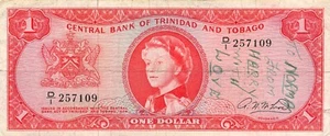 Trinidad & Tobago $1 Act. 1964 Series D/11 Que. II Circulated Banknote G 11 - Picture 1 of 2