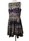  DB Women's Dress 16 Purple Brown Floral Flared Panel Back Zip Knee Length Lined
