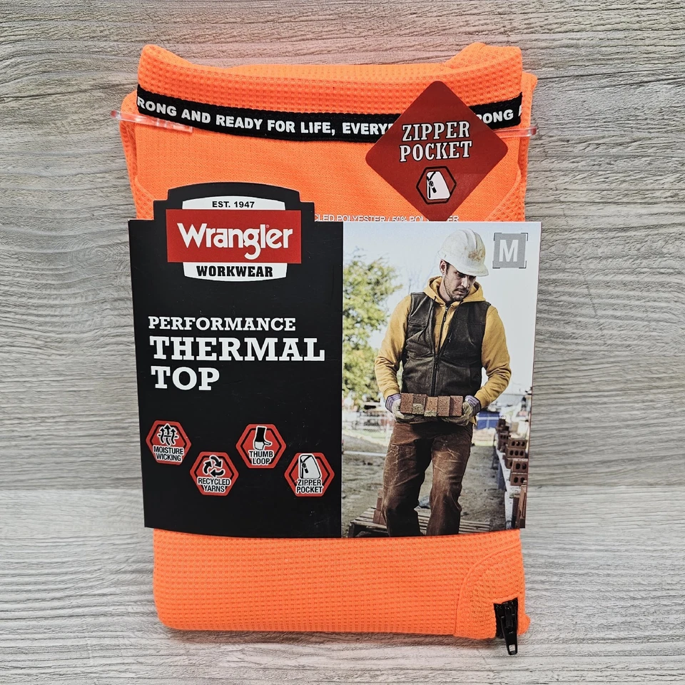 Wrangler Workwear Performance Thermal Top Medium Safety Orange Zipper Pocket