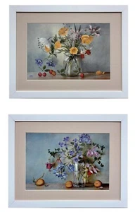 Sally Wetherby "Mixed bouquet I & II" PAIR of Framed Art Floral Still Life New - Picture 1 of 9
