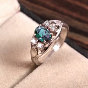 Oval Cut Alexandrite Ring June Birthstone Color Changing Ring Silver Ring - Picture 1 of 2