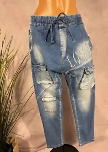 JEANS S Woman 8299 Italy Jogging Baggy Fit cargo Stretch Hose PERLEN L 42 44 - Bild 1 von 13
