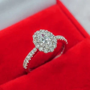 2Ct Oval Cut Lab-Created Diamond Halo Christmas Gift Ring 14K White Gold Plated - Picture 1 of 5