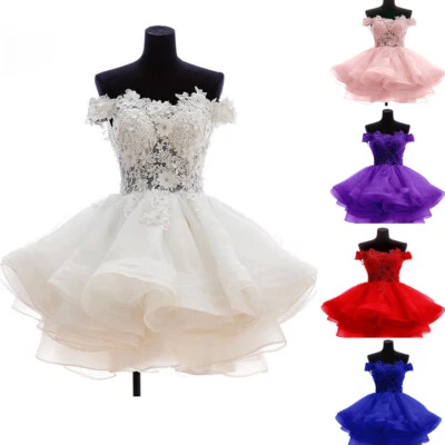 Vestidos de novia cortos de encaje fuera del hombro con volantes hasta la rodilla vestido de novia Foto 1 de 4