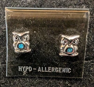 Earring Turquoise Chip Inlay OwlNickel Silver Post Earrings - Picture 1 of 2
