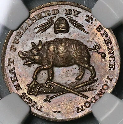 1795 NGC MS 64 Spence Pigs Meat Farthing Conder Middlesex DH 1117 (22020301C) - Image 1 of 4