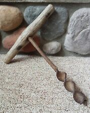 Antique Primitive Hand Iron Auger Drill Bit Rustic Wood Handle Mortise and Tenon