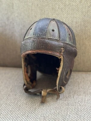 Vintage ZH Antique 8 Strap Leather Football Helmet Old Green Brown - Image 1 of 4