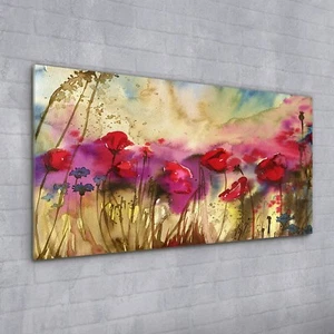 Acrylglasbild Wandbild Plexiglas 100x50 Aquarellbilder Mohn Blumen Korn Blumen - Bild 1 von 7