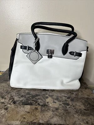 Bolso de Mano Cartera Catherine Malandrino Negro Gris y Blanco Doble Asa Foto 1 de 4