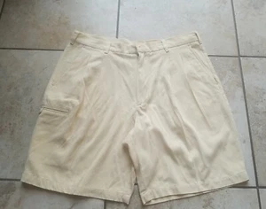 Caribbean Men's Shorts 100% Silk Yellow Pleated Relaxed Fit Size 36 - Picture 1 of 18