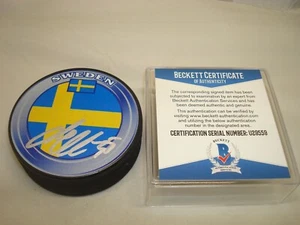 Jacob Markstrom Signed Team Sweden Hockey Puck Autographed Beckett BAS COA 1A - Picture 1 of 3