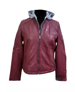 Damen Kapuzenjacke Biker Style Handarbeit echtes Schafsleder Racers rot Jacke - Bild 1 von 6