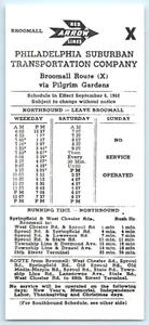 Fahrplan Red Arrow Lines Bus X Broomall Route Pilgrim Gardens PA 6. September 1968 - Bild 1 von 2