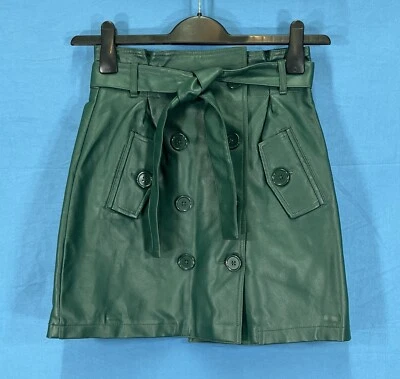 MINIFALDA FOREVER 21 Verde IMITACIÓN CUERO Doble Pecho BOTÓN-UP Tie-Belt Xs Foto 1 de 4