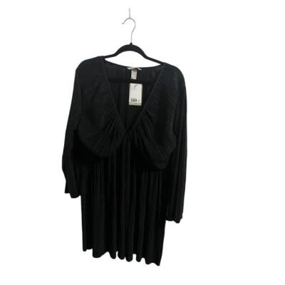 NWT H&M Dress Womens Plus Size XXL Black Pleated Vneck Maxi Long-Sleeve LBD - Image 1 of 4