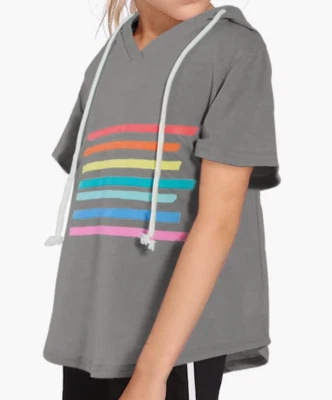 Girl's Soft Print Hoodie Sweatshirt V-Neck Pullover Short Sleeve Tunic 8-9 Years - Image 1 of 4