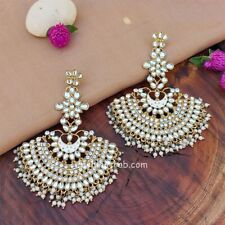 Indian Traditional Bollywood Style Pearl Kundan Handcrafted Chandbali Earring...