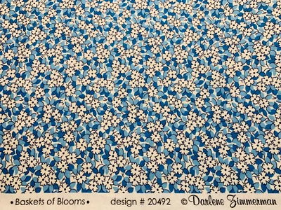 1930s Repro Fabric BASKET OF BLOOMS Blue Floral KAUFMAN Darlene Zimmerman FQ - Image 1 of 2