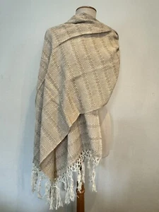 Mexican Rebozo Labrado Cinnamon Brown White Cotton Cafe Canela Doula Partera - Picture 1 of 7