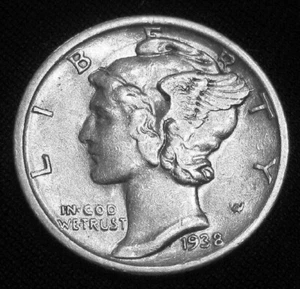1938 P Mercury Dime circulated 90% Silver Extra Fine XF - Picture 1 of 2