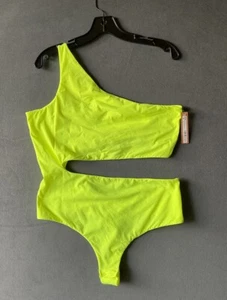 SKIMS Fits Everybody One Shoulder Cut Out Swim Bodysuit Sz 4X Highlighter Green - Picture 1 of 7