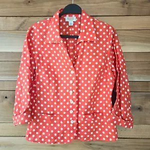Talbots Polka Dot Lightweight Jacket Blazer Linen 10 Salmon Orange Office Preppy - Picture 1 of 8
