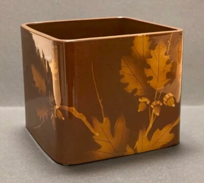 Keramik Übertopf braun Muster Eichenlaub 16 x 16 x 14 cm - Bild 1 von 3