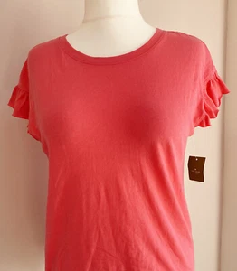 Camiseta Kate Spade XS S M para mujer rosa con mangas con volantes nueva con etiquetas - Imagen 1 de 3