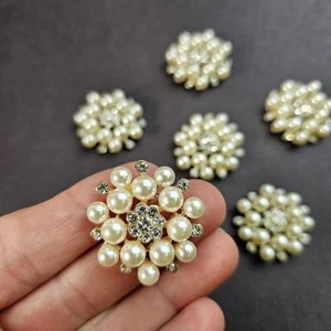 (S7)Diamante Rhinestone Crystal Embellishment Buttons Cluster Wedding Craft 6 pc - Picture 1 of 5
