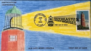 Homespun Cachet 3787 Southeastern Lighthouses Old Cape Henry VA  - Picture 1 of 1